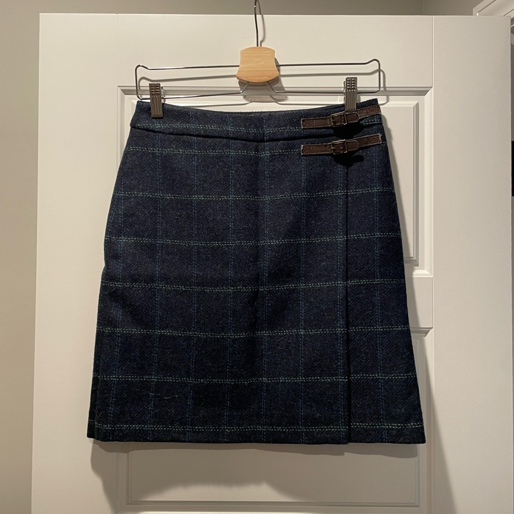 Biden British Tweed Wool Plaid Skirt